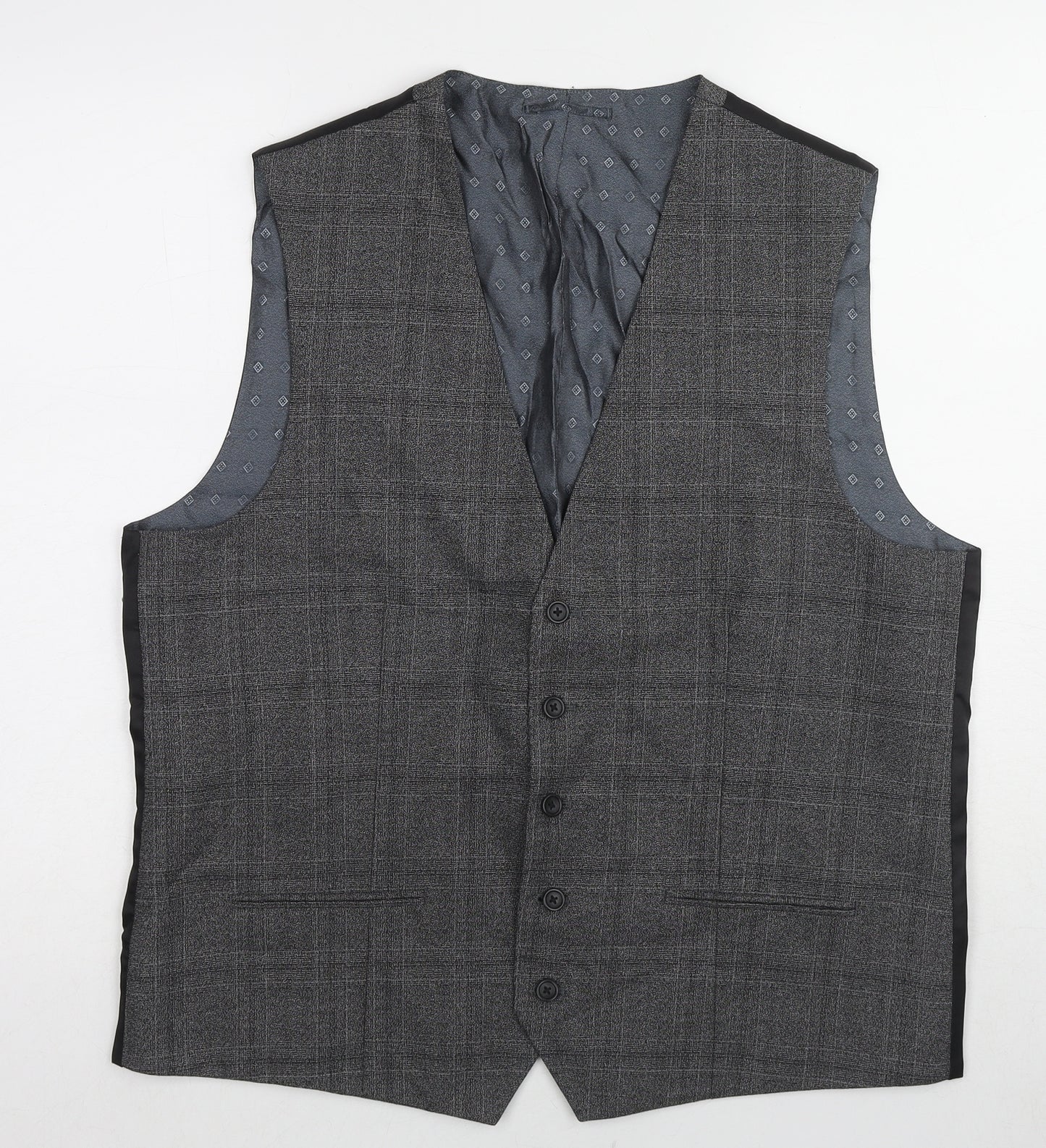 NEXT Mens Grey Plaid Polyester Jacket Suit Waistcoat Size 46 Regular