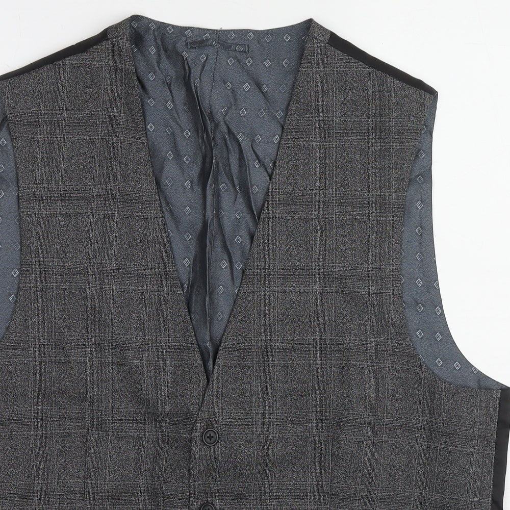 NEXT Mens Grey Plaid Polyester Jacket Suit Waistcoat Size 46 Regular