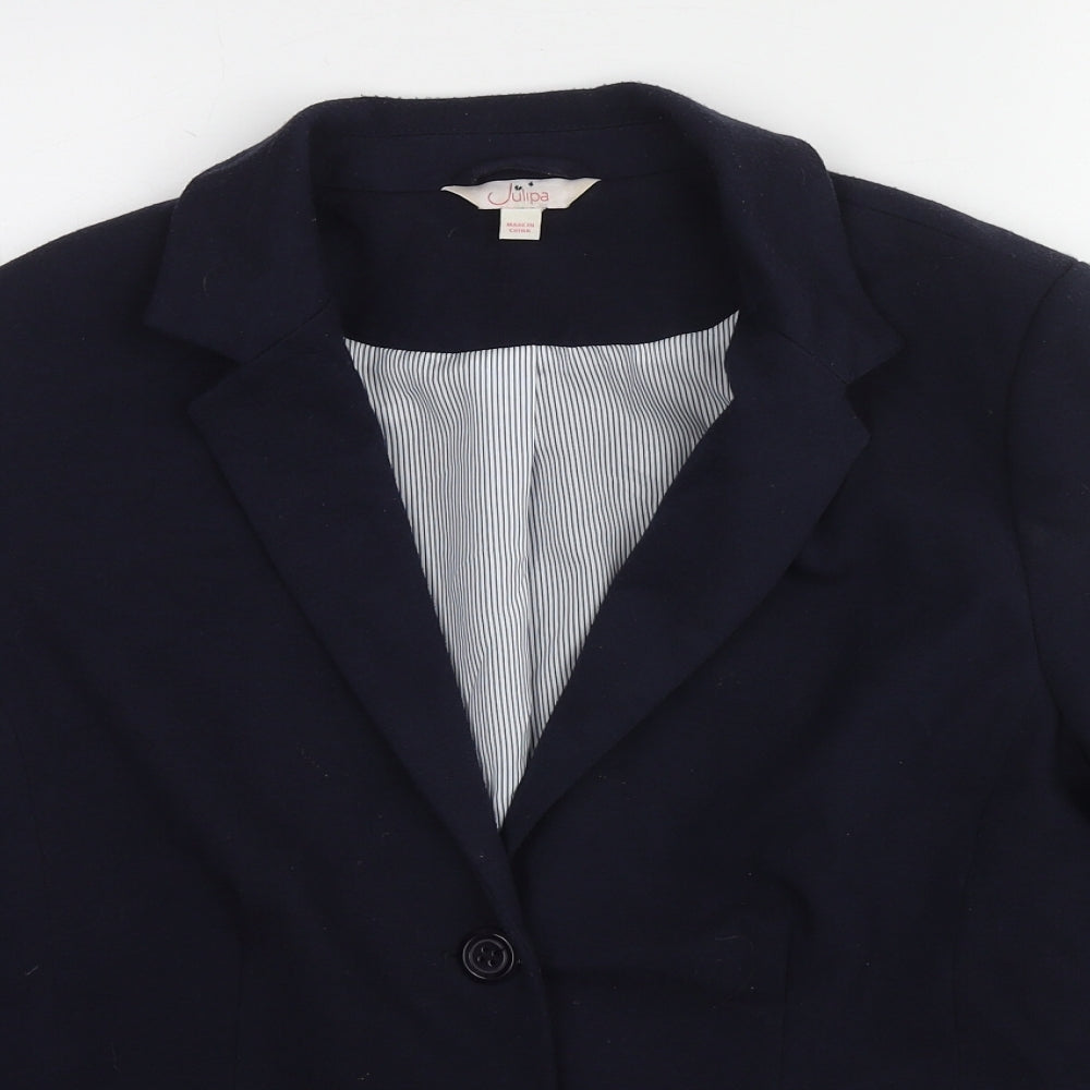 Julipa Womens Blue Polyester Jacket Blazer Size 14