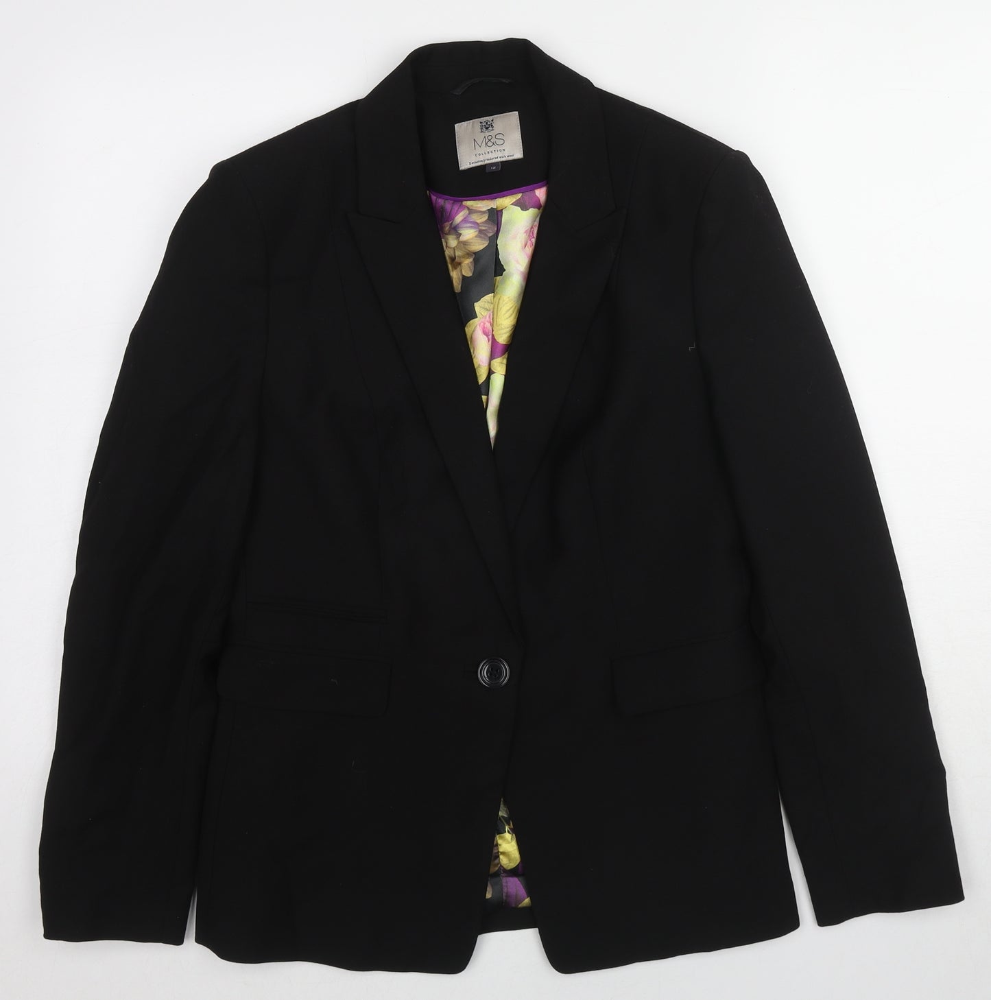 Marks and Spencer Womens Black Polyester Jacket Blazer Size 12