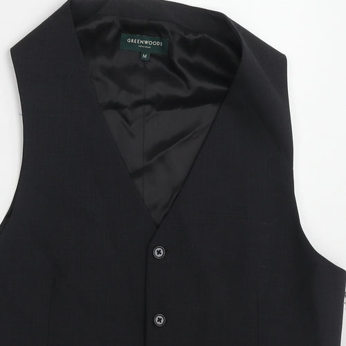 Greenwoods Mens Black Polyester Jacket Suit Waistcoat Size M Regular