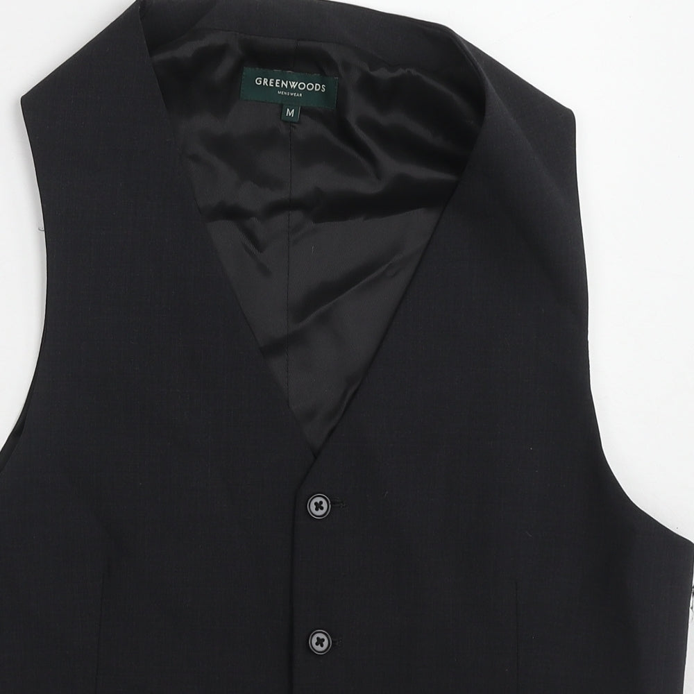 Greenwoods Mens Black Polyester Jacket Suit Waistcoat Size M Regular