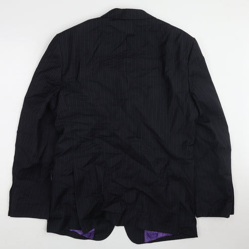 Greenwoods Mens Black Striped Wool Jacket Suit Jacket Size 40 Regular