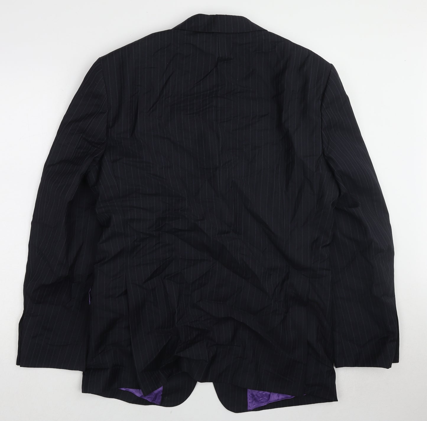 Greenwoods Mens Black Striped Wool Jacket Suit Jacket Size 40 Regular