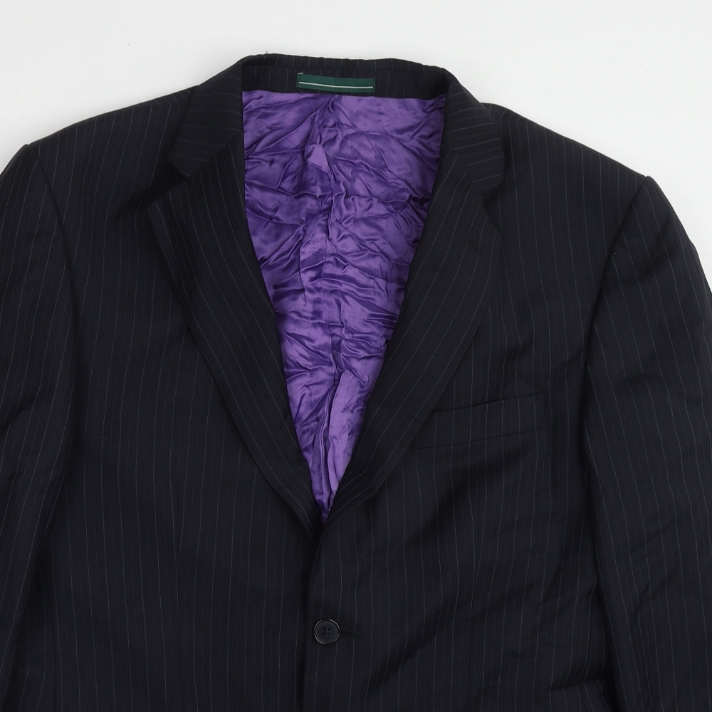 Greenwoods Mens Black Striped Wool Jacket Suit Jacket Size 40 Regular