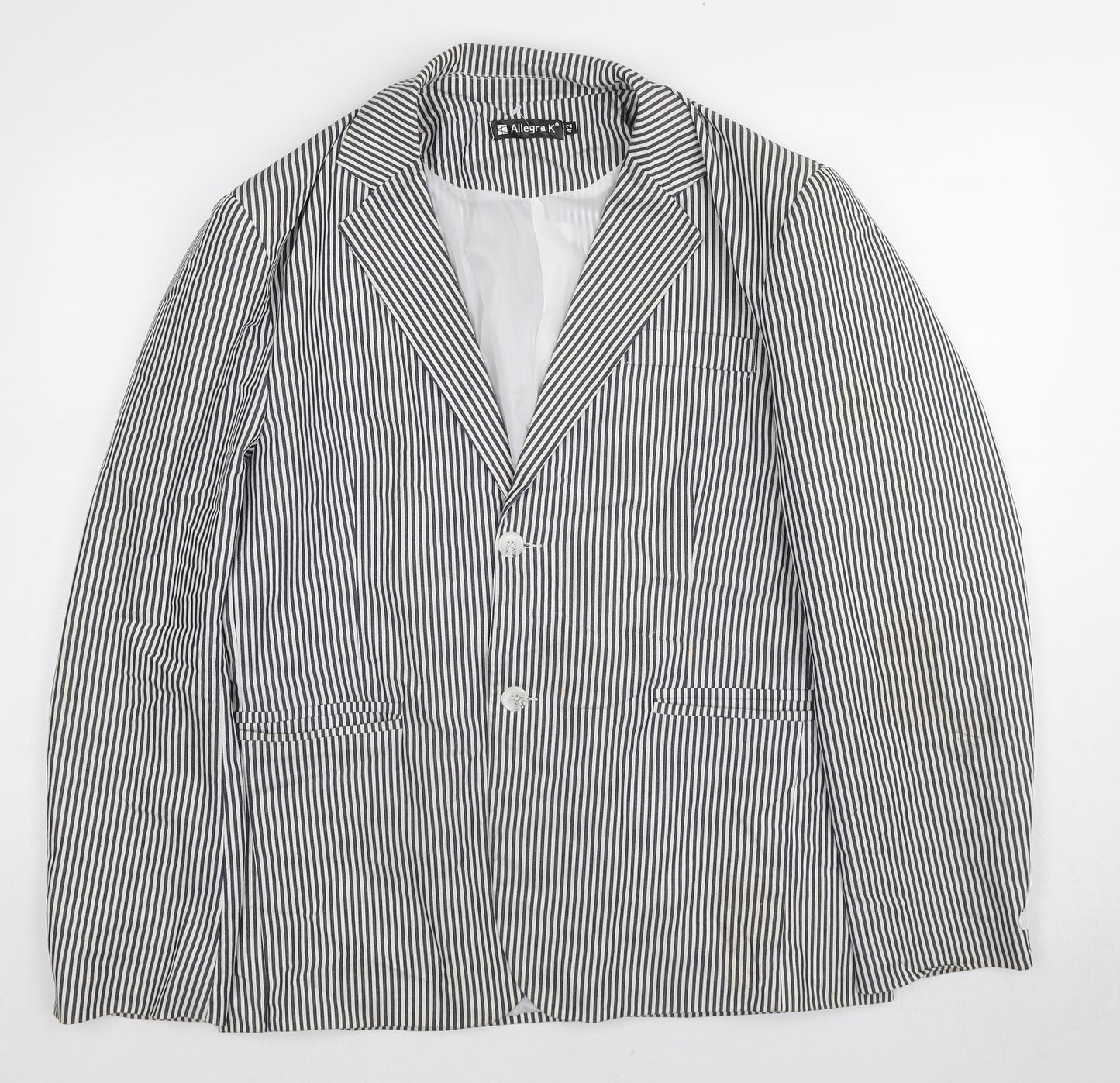 Allegra K Womens Black Striped Cotton Jacket Blazer Size 14