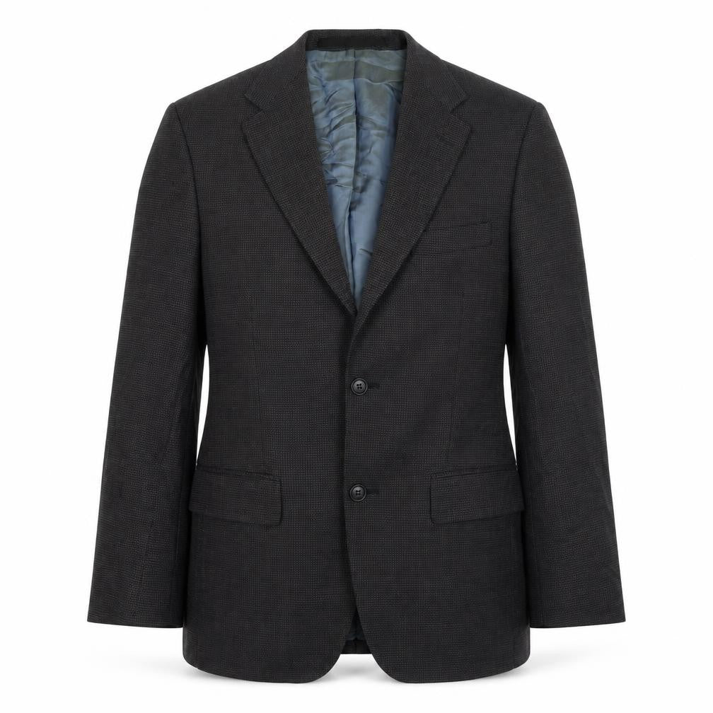 Front view of Marks & Spencer men’s black geometric wool jacket suit jacket, size 36, regular