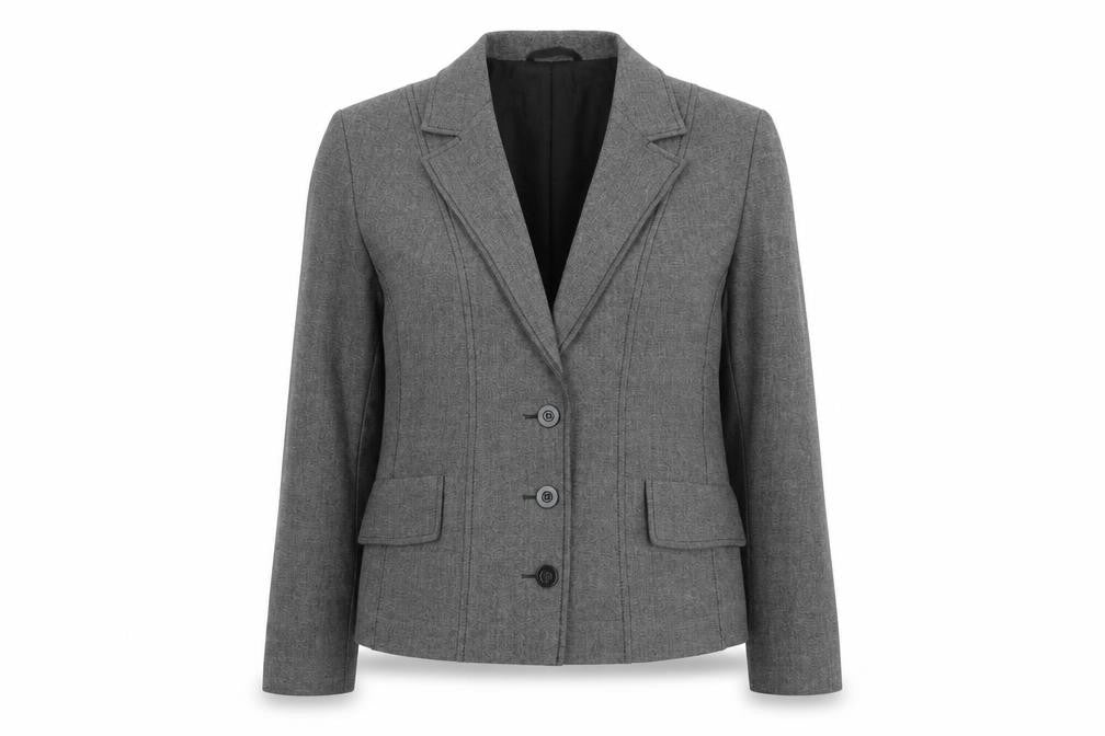 Front view of Marks & Spencer women’s grey polyester jacket blazer, size UK 14