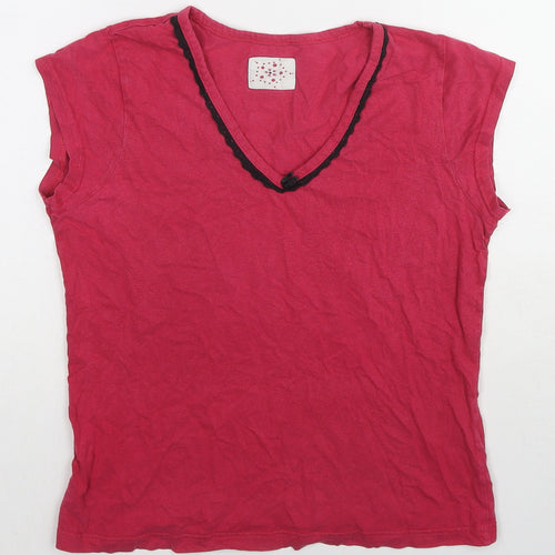 BHS Womens Pink Cotton Basic T-Shirt Size 12 V-Neck