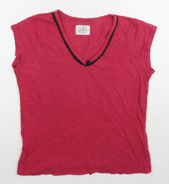BHS Womens Pink Cotton Basic T-Shirt Size 12 V-Neck