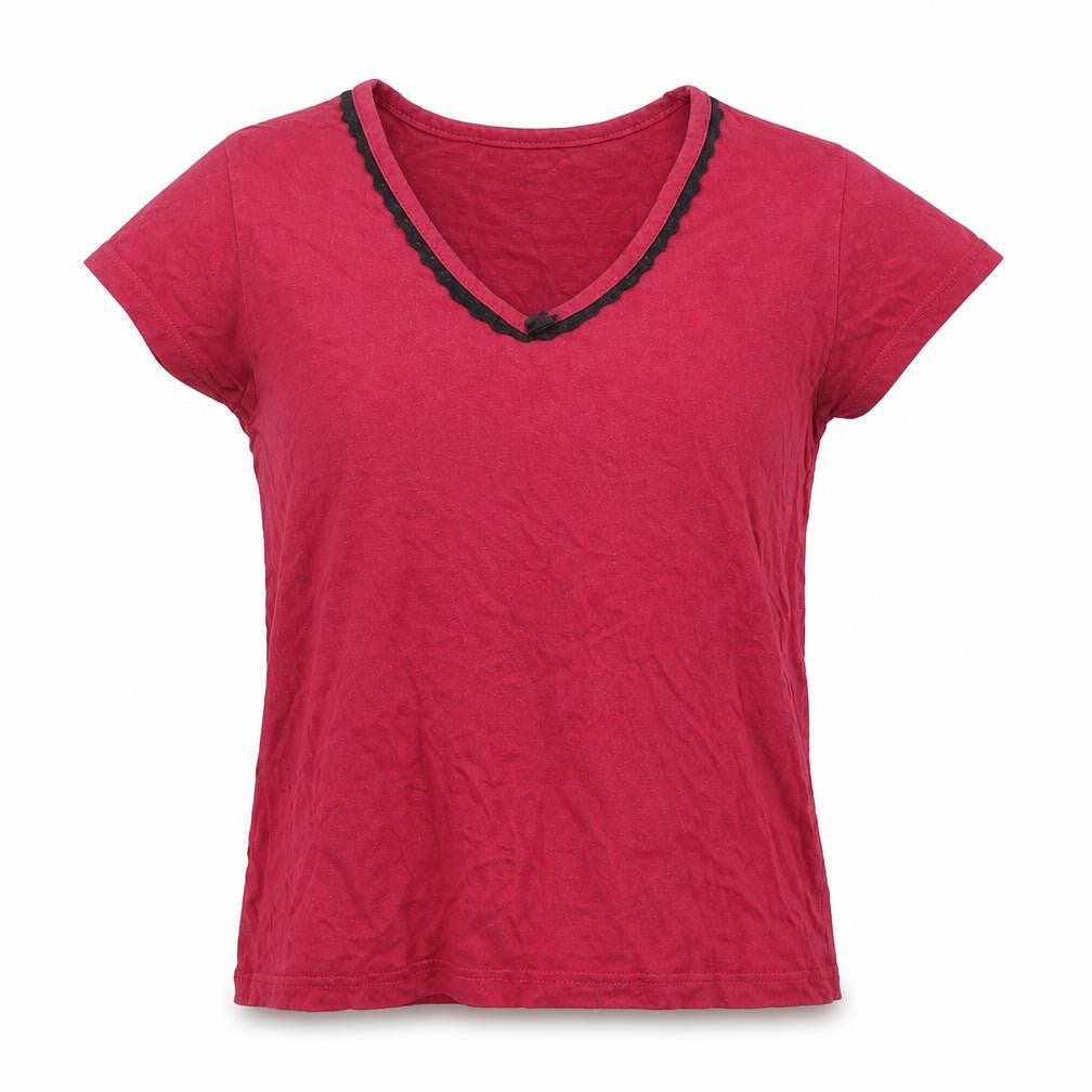 Front view of BHS women’s pink cotton basic t-shirt, size UK 12, v-neck