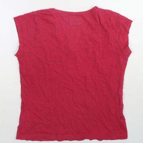 BHS Womens Pink Cotton Basic T-Shirt Size 12 V-Neck