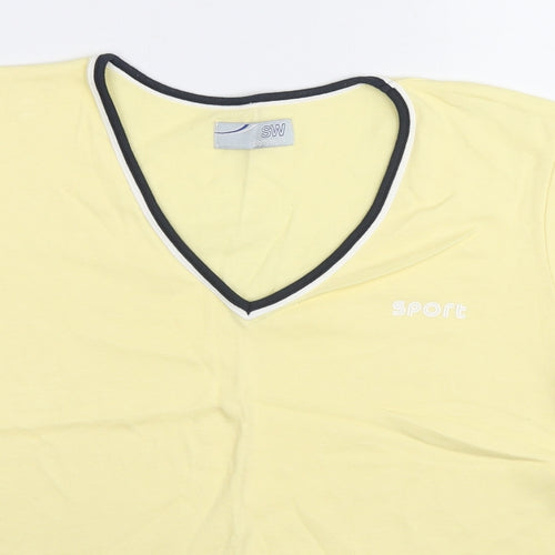 BHS Womens Yellow Cotton Ringer T-Shirt Size 18 V-Neck