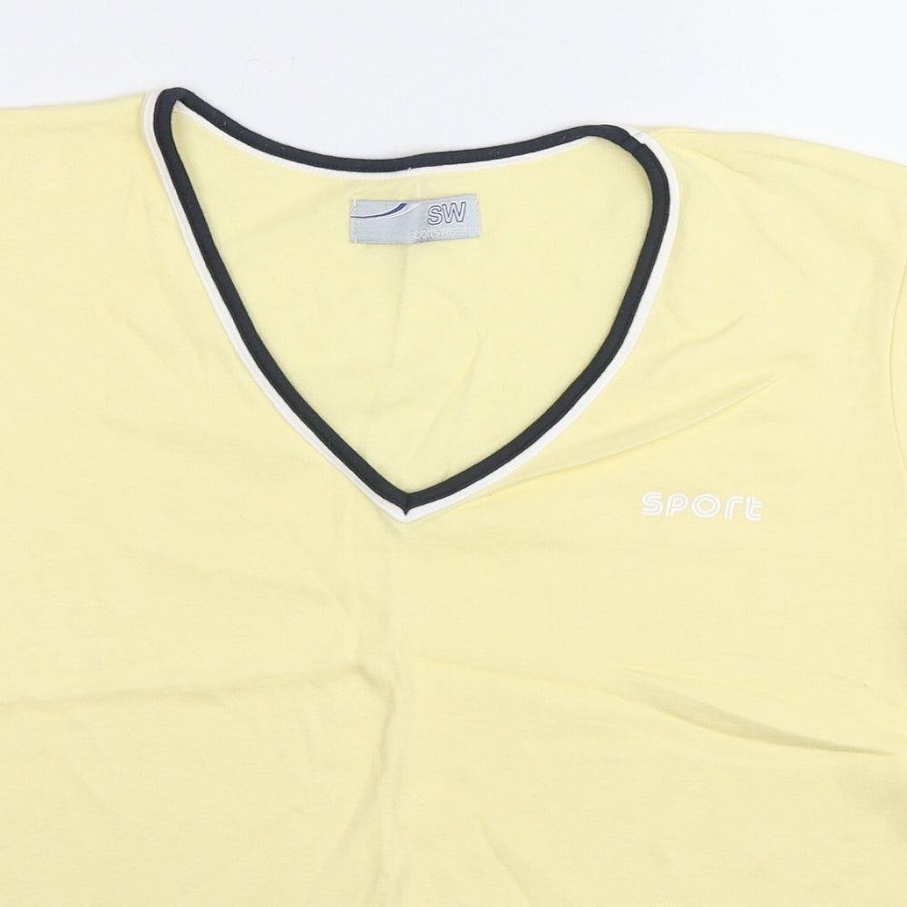 BHS Womens Yellow Cotton Ringer T-Shirt Size 18 V-Neck