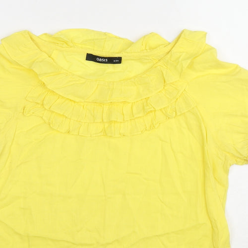 Oasis Womens Yellow Cotton Basic Blouse Size 8 Boat Neck