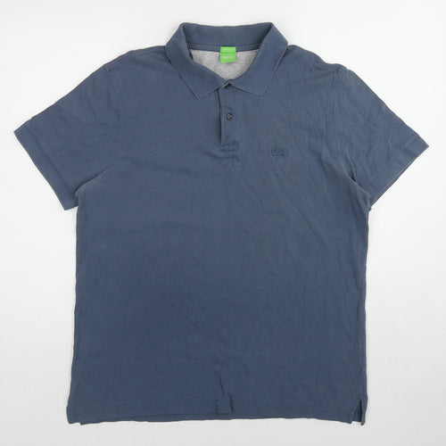 HUGO BOSS Mens Blue Cotton Polo Size XL Collared Pullover