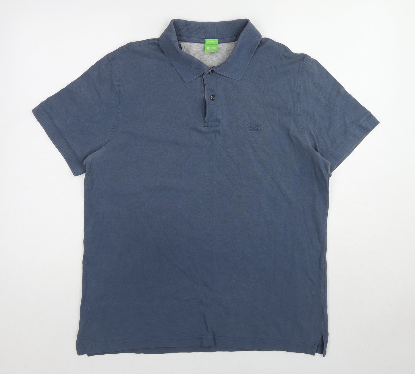 HUGO BOSS Mens Blue Cotton Polo Size XL Collared Pullover