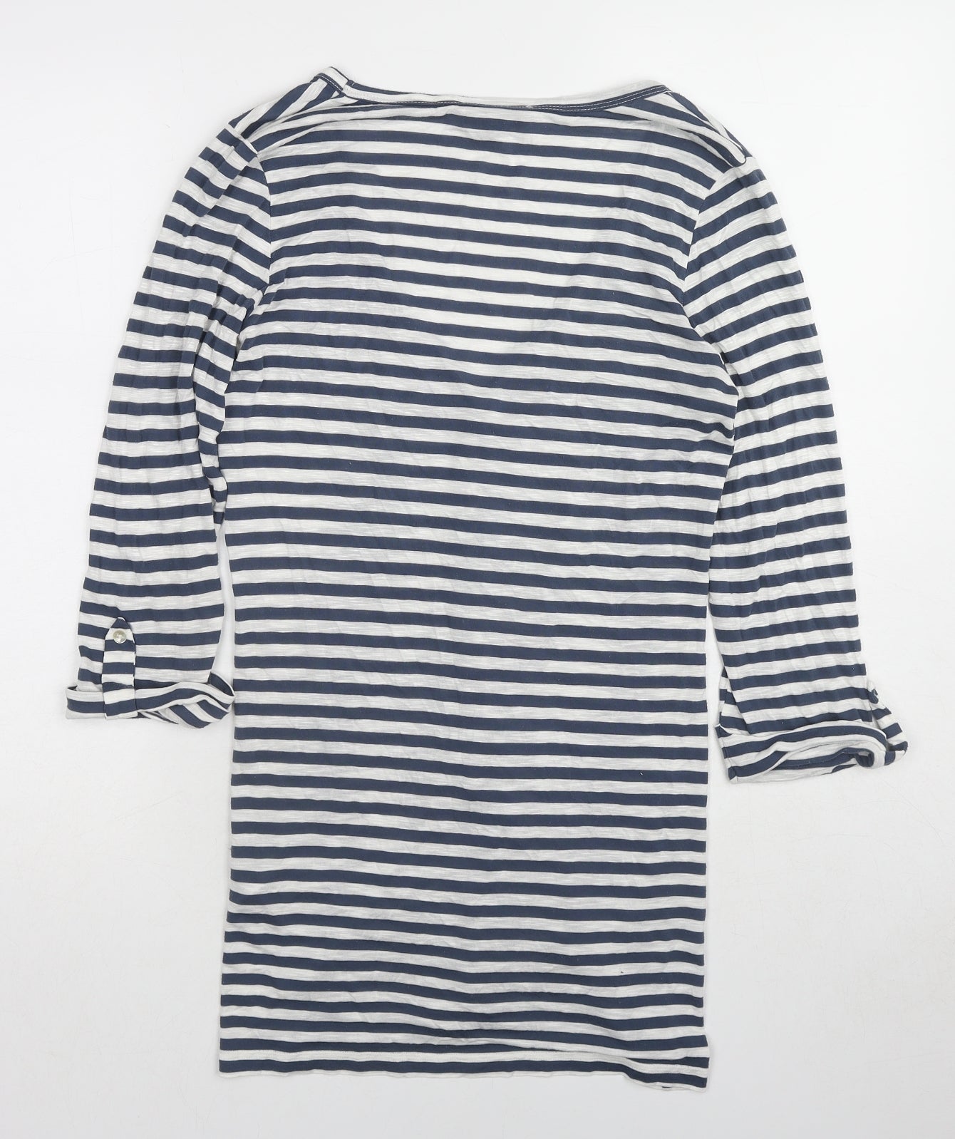 Warehouse Womens Blue V-Neck Striped Cotton Cardigan Jumper Size 10