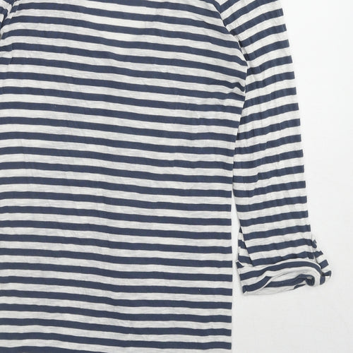 Warehouse Womens Blue V-Neck Striped Cotton Cardigan Jumper Size 10