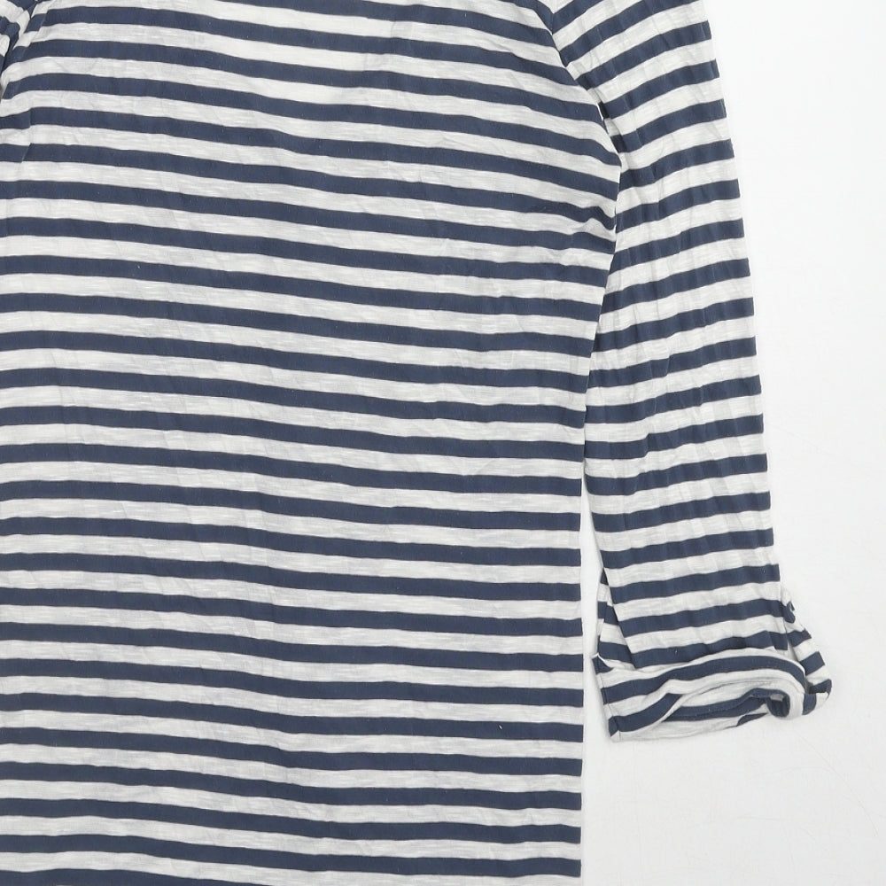 Warehouse Womens Blue V-Neck Striped Cotton Cardigan Jumper Size 10