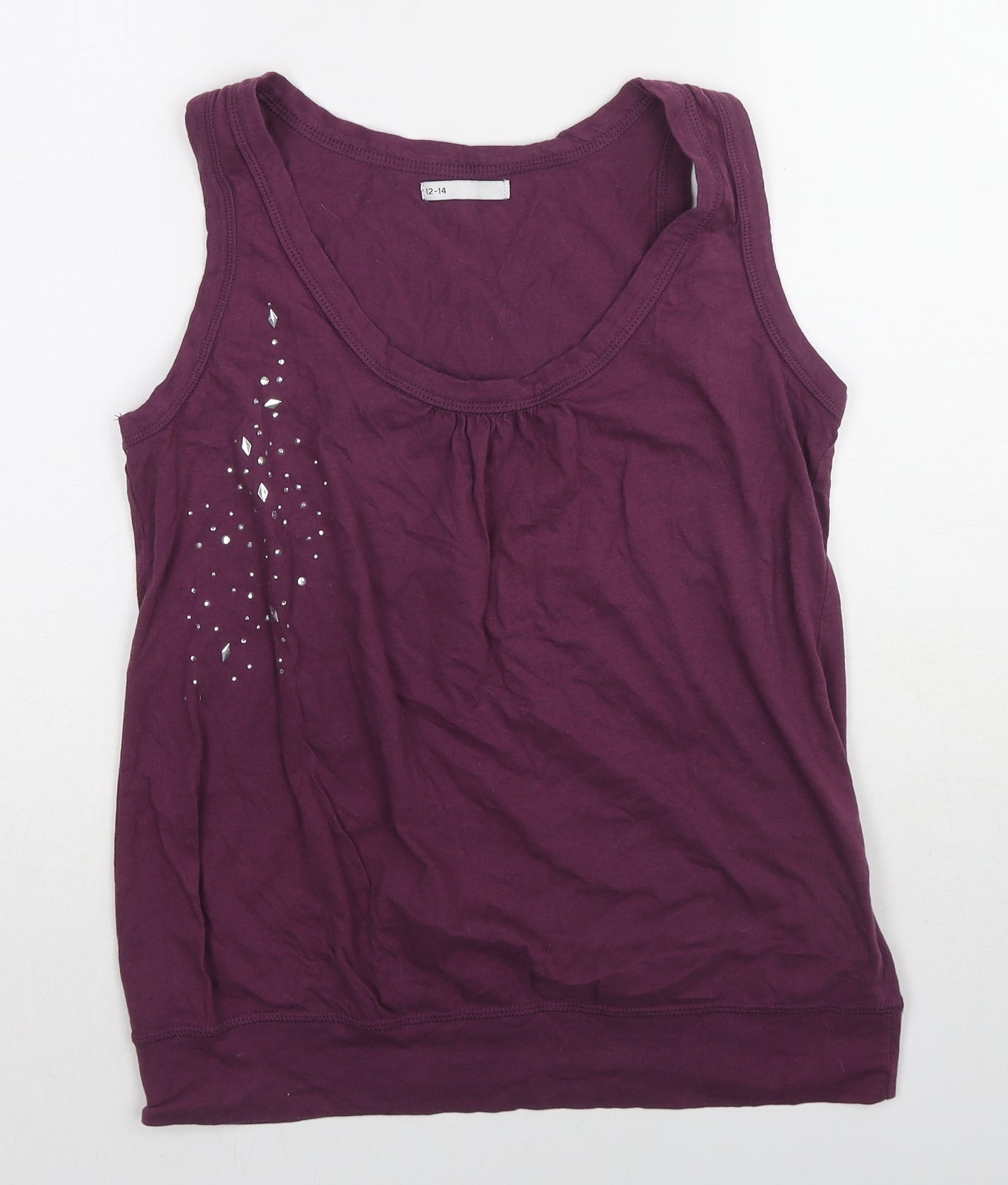 Ethel Austin Womens Purple Cotton Basic Tank Size 12 Scoop Neck - Size 12-14
