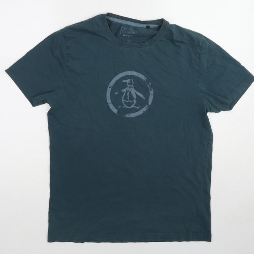 Original Penguin Mens Green Cotton T-Shirt Size L Round Neck
