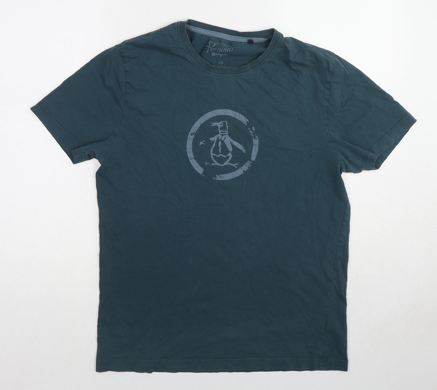 Original Penguin Mens Green Cotton T-Shirt Size L Round Neck