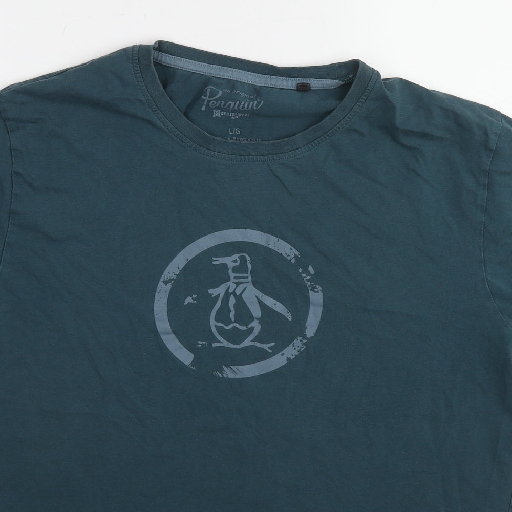Original Penguin Mens Green Cotton T-Shirt Size L Round Neck