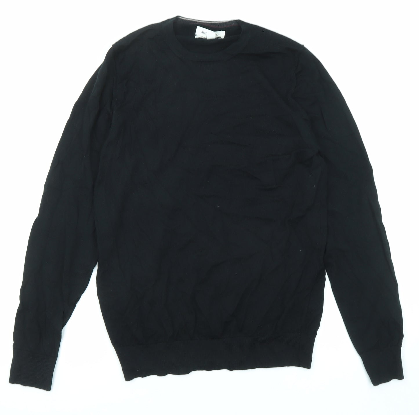 Autograph Mens Black Round Neck Wool Pullover Jumper Size M Long Sleeve