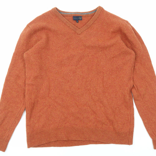 Lincoln Mens Orange V-Neck Wool Pullover Jumper Size 3XL Long Sleeve