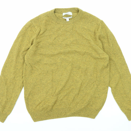Marks and Spencer Mens Green Round Neck Wool Pullover Jumper Size L Long Sleeve
