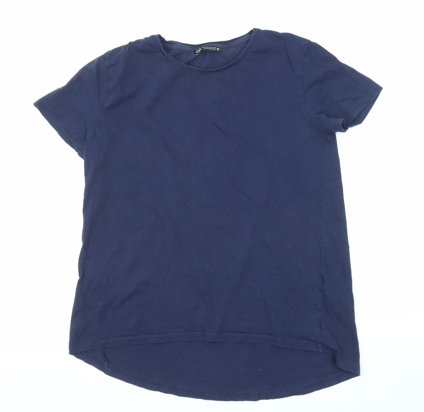 Zara Womens Blue Cotton Basic T-Shirt Size M Round Neck