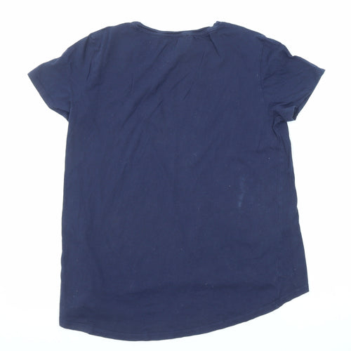 Zara Womens Blue Cotton Basic T-Shirt Size M Round Neck
