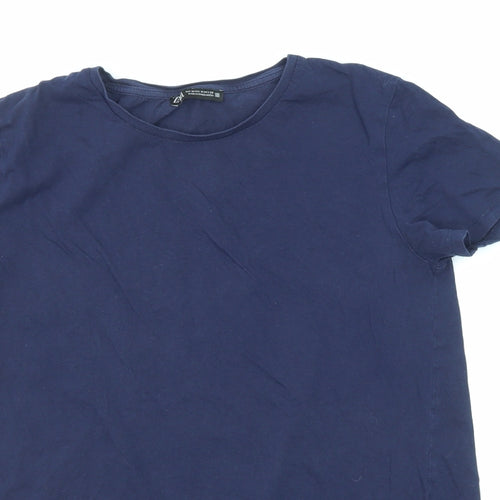 Zara Womens Blue Cotton Basic T-Shirt Size M Round Neck