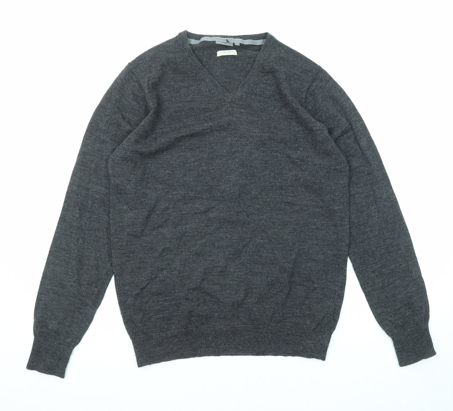 Linea Mens Black V-Neck Wool Pullover Jumper Size M Long Sleeve