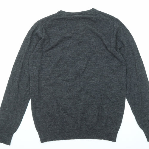 Linea Mens Black V-Neck Wool Pullover Jumper Size M Long Sleeve