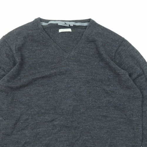 Linea Mens Black V-Neck Wool Pullover Jumper Size M Long Sleeve