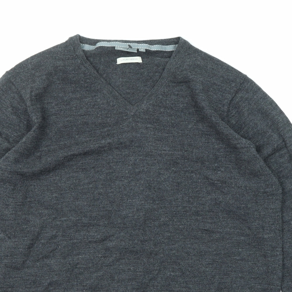 Linea Mens Black V-Neck Wool Pullover Jumper Size M Long Sleeve