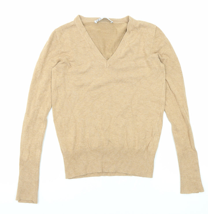 Zara Womens Beige V-Neck Viscose Pullover Jumper Size S