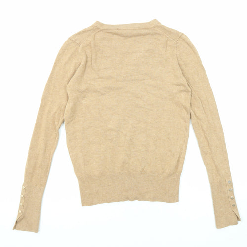 Zara Womens Beige V-Neck Viscose Pullover Jumper Size S