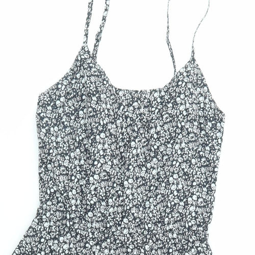 Jack Wills Womens Black Floral Cotton A-Line Size 8 Round Neck Pullover