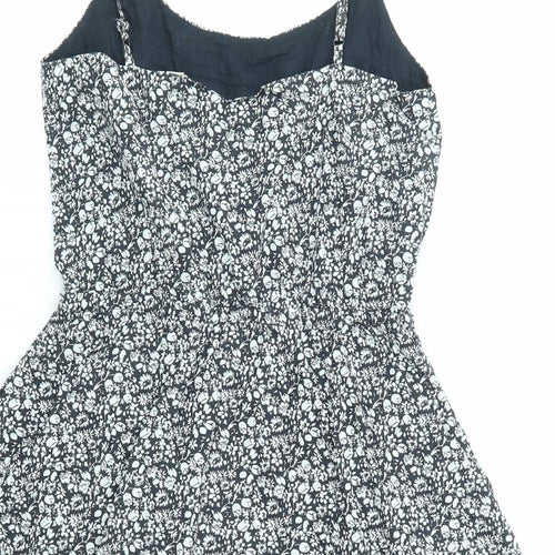 Jack Wills Womens Black Floral Cotton A-Line Size 8 Round Neck Pullover