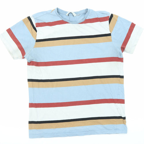 NEXT Mens Multicoloured Striped Cotton T-Shirt Size S Round Neck