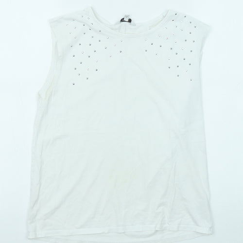 NEXT Womens White Cotton Basic Tank Size 8 Round Neck