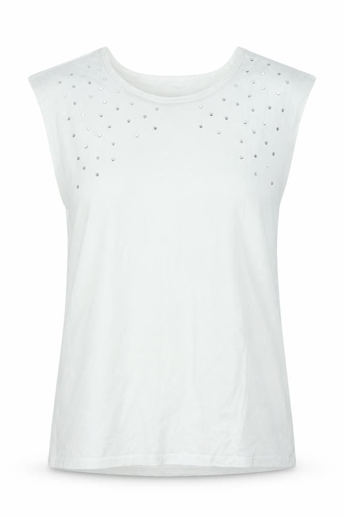 Front view of Next women’s white cotton basic tank, size UK 8, round neck