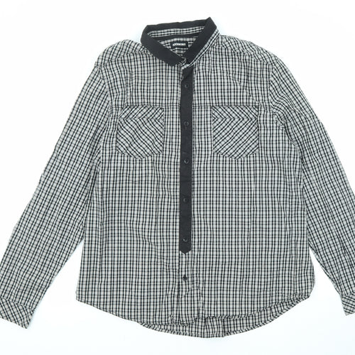 Goodsouls Mens Black Check Cotton Button-Up Size 2XL Collared Button - Elbow patches