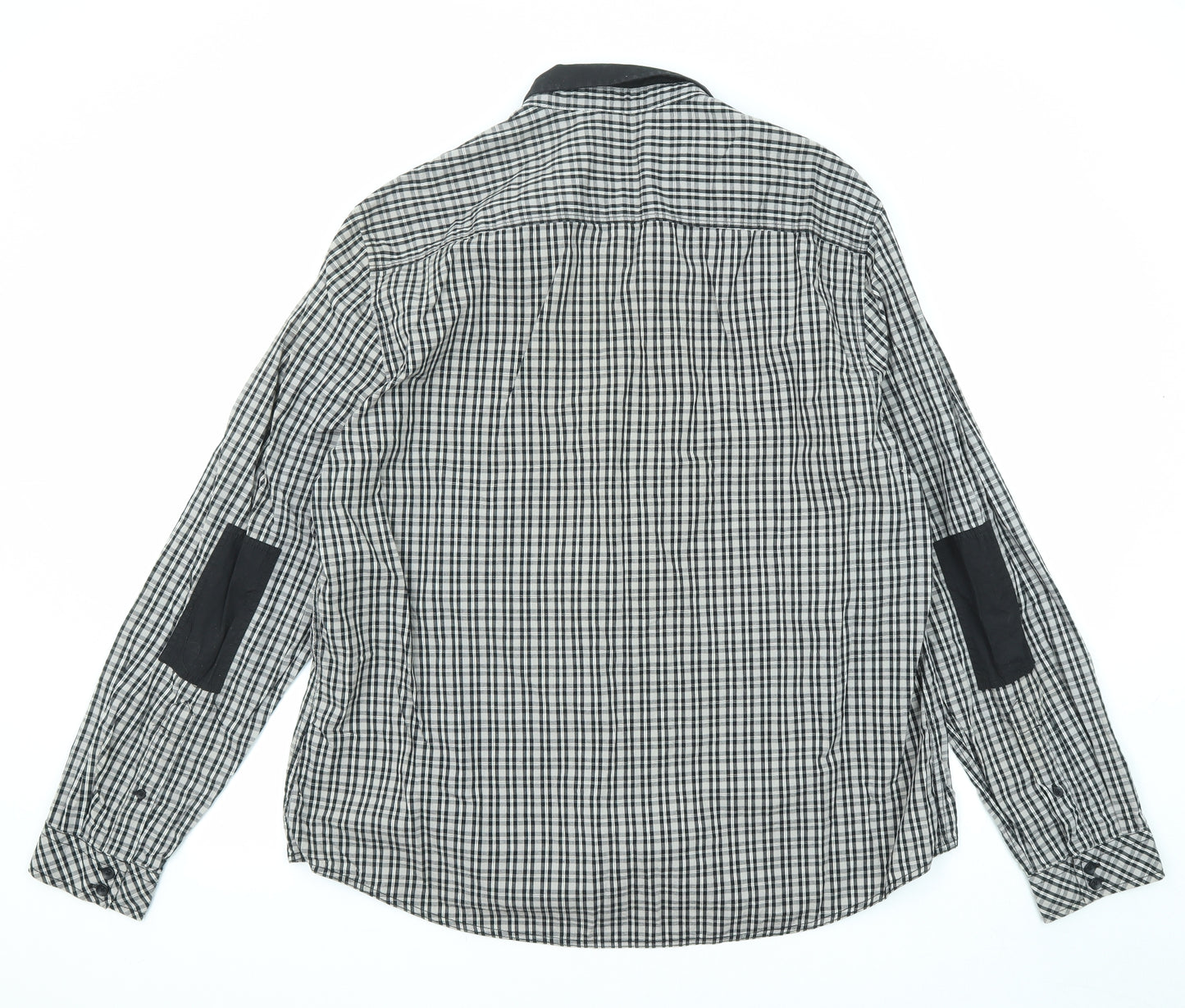 Goodsouls Mens Black Check Cotton Button-Up Size 2XL Collared Button - Elbow patches