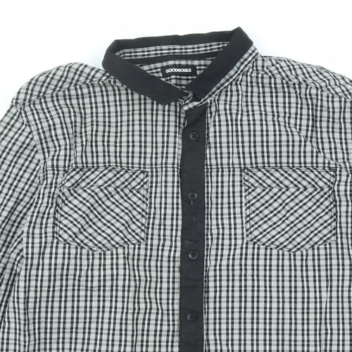 Goodsouls Mens Black Check Cotton Button-Up Size 2XL Collared Button - Elbow patches