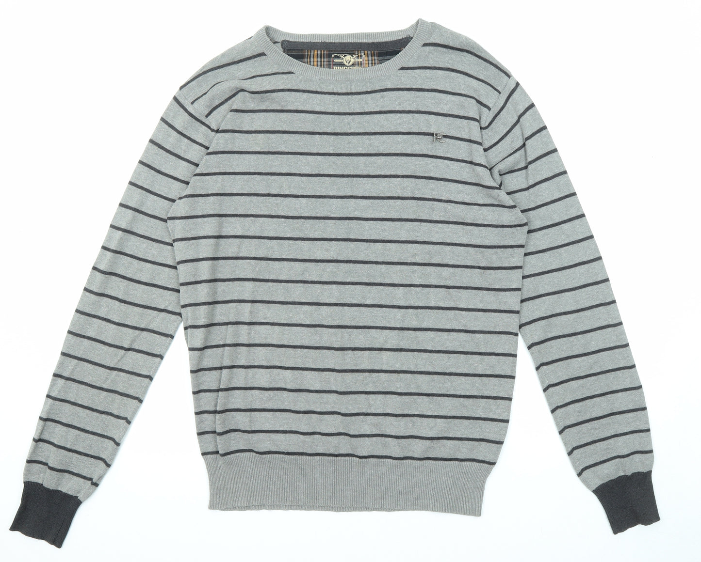 Ringspun Mens Grey Collared Striped Cotton Pullover Jumper Size XL Long Sleeve