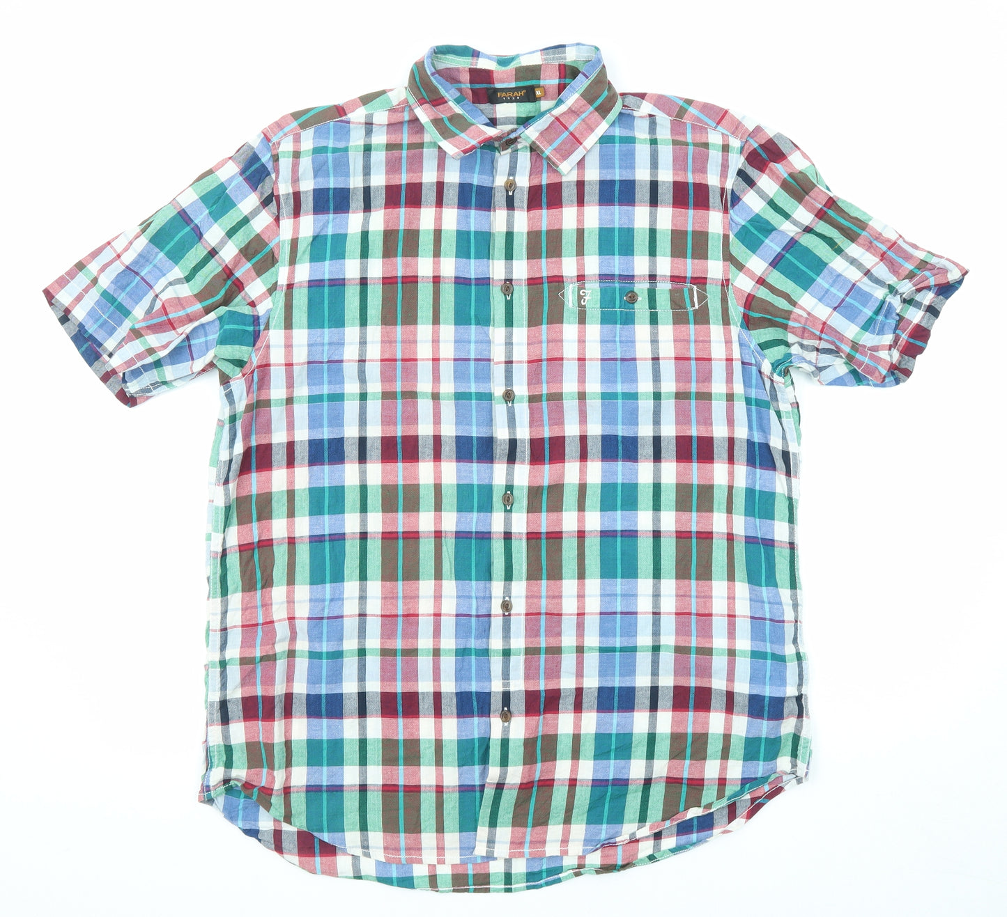 Farah Mens Multicoloured Plaid Cotton Button-Up Size XL Collared Button